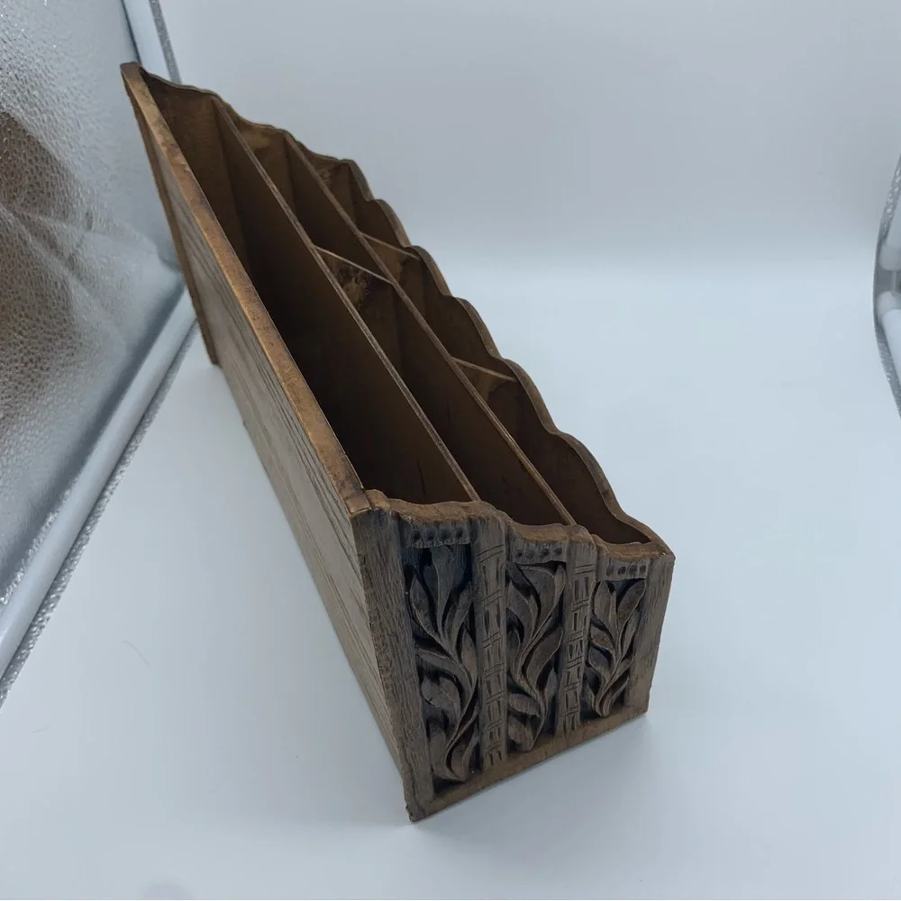 Vintage Lerner Carved Faux Wood Letter Holder Mail Organizer Storage - Picture 5 of 8